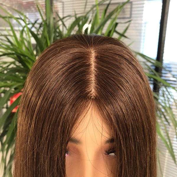 coffee brown premium remy human hair jewish topper with silk base