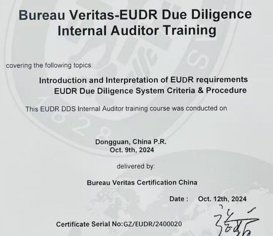 EUDR Due Diligence Internal Auditor Certificate