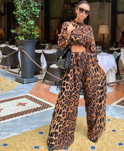new fashion hot selling leopard 2 peice set with crop top casual outfit appare women party club date clothing wholesale online