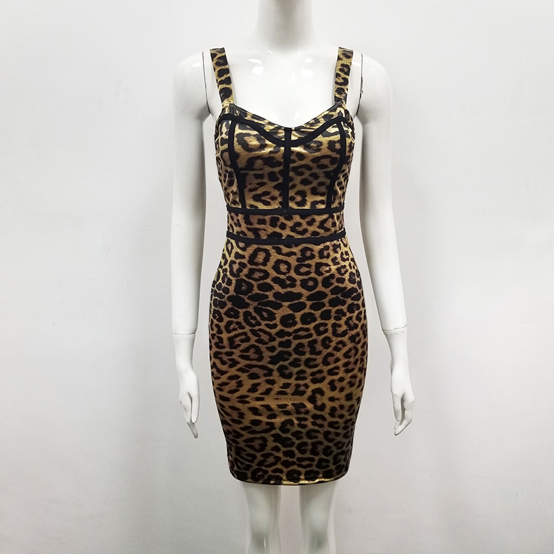 latest fashion sexy bodycon spaghetti strap women leopard mini dress ...