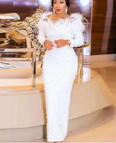 new fashion hoy selling white elegant iff shoulder bandage with fur design wholesale online wedding party outfit clothing wholesale online