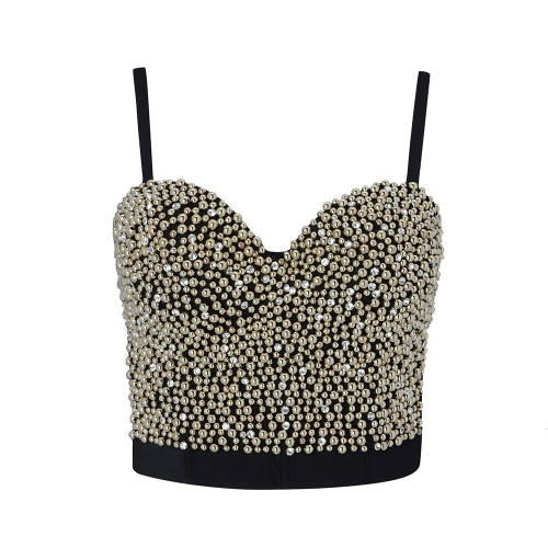 new fashion summer luxury spaghetti strap crop tops with pearl beading design wholesale online casual stuff