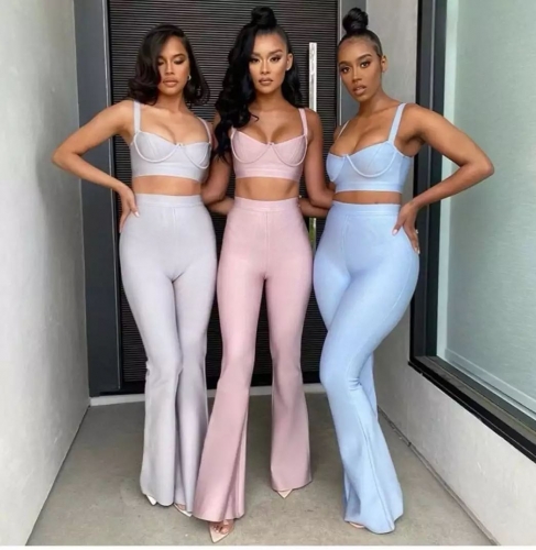 2020 New Fashion Suit Two Piece Sleeveless Tops And Long Pants Women Set