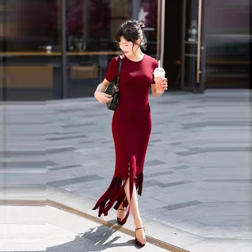 High Quality Women Polyester Spandex Red Dress