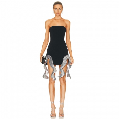 Luxury Women Sequin Black Zipper Bandage Dress