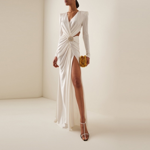 Luxury Women White Side Split Maxi Dress