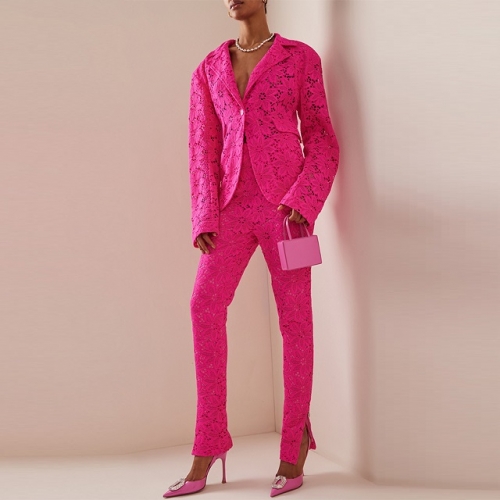 Fashion Women Suits Pants Set Sexy Lace 2 Pieces Blazer Trousers Prom Suit Lady Jacket Evening Party Gown