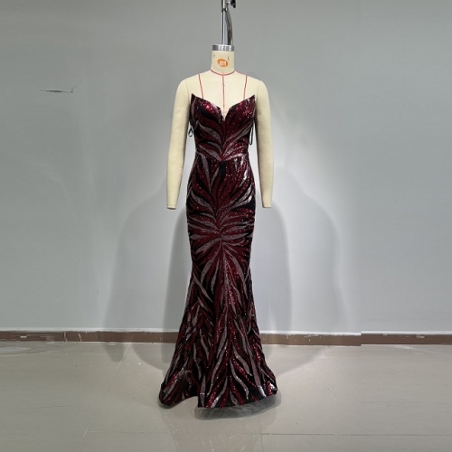 Fashion Off-shoulder Low V Mermaid Prom Dress Sequin Sleeveless Maxi Dress Dress Elegant Evening Party Club Dress