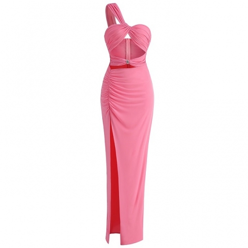 2024 New Style Sexy One Shoulder Sleeveless Cut-out High Slit Maxi Dress Fashion Party Club Street Ladies Clothing