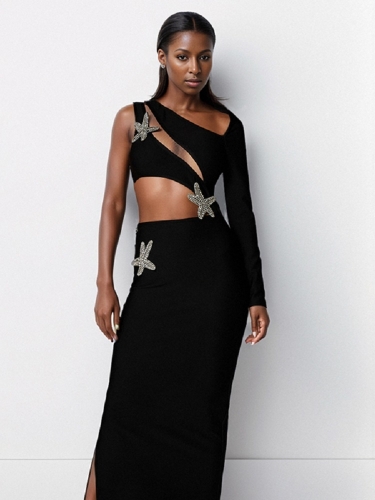 2024 New Design Sense Black One-shoulder Hollow Temperament Fashion Dress