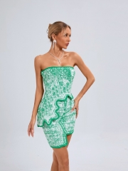 2024 New Summer Emerald Sexy Off-shoulder Fashion Mini Skirt