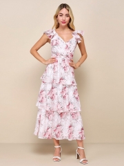 2024 New Summer Sexy Printed V-neck Backless Cake Dress Slim Dress