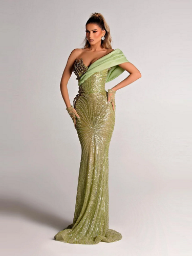 2024 Summer New Style Sexy Sequins Irregular Strapless Diamond Slim Evening Dress Advanced