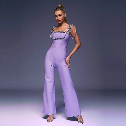 2024 Summer New Purple Beaded Suspenders Sexy Jumpsuit Advanced