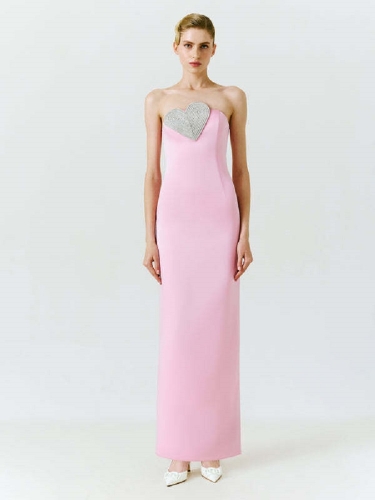 2024 Summer New Sexy Tube Top Pink Love Diamond Slim Dress
