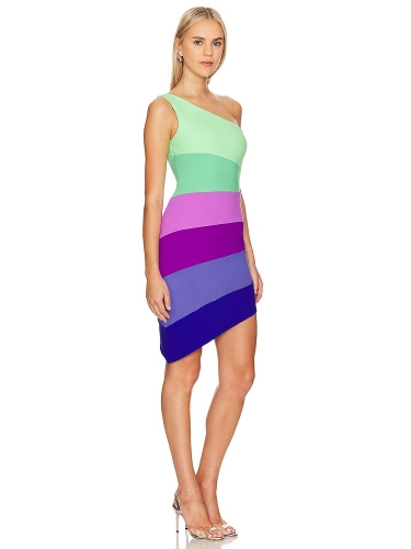 2024 New Sexy One-shoulder Multicolor Slim Irregular Bandage Dress In Summer