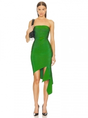 2024 New Sexy Green Tube Top Skirt With Irregular Design Bandage Dress In Summer