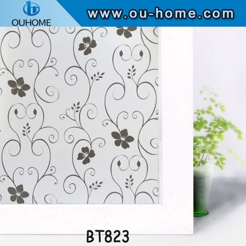 BT823 Black flower decorative statined window privacy film