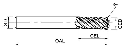 6 flute corner round end mill