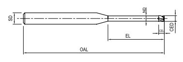 miniature ball nose end mill with neck