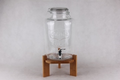glass dispenser jar with tap with wooden stand
