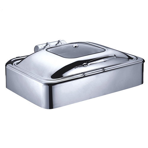 8 Qt. Stainless Steel Rectangular Induction Chafer with Glass Top