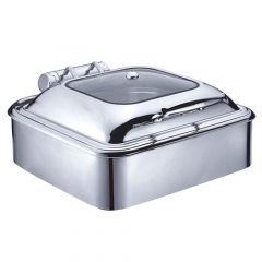 6.5 Qt. Stainless Steel Square Induction Chafer with Glass Top