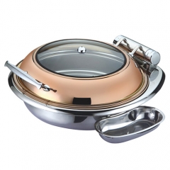 6.5 Qt. Stainless Steel Round Induction Chafer with Hinged Glass Dome Cover