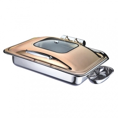 8 Qt. Stainless Steel Rectangular Induction Chafer with Hinged Glass Dome Cover