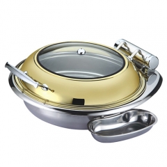 6.5 Qt. Stainless Steel Round Induction Chafer with Hinged Glass Dome Cover