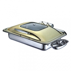 8 Qt. Stainless Steel Rectangular Induction Chafer with Hinged Glass Dome Cover