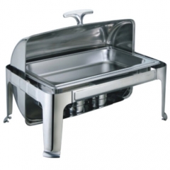 8 Qt. Rectangular Mirror Finish Stackable Stainless Steel Roll Top Chafer