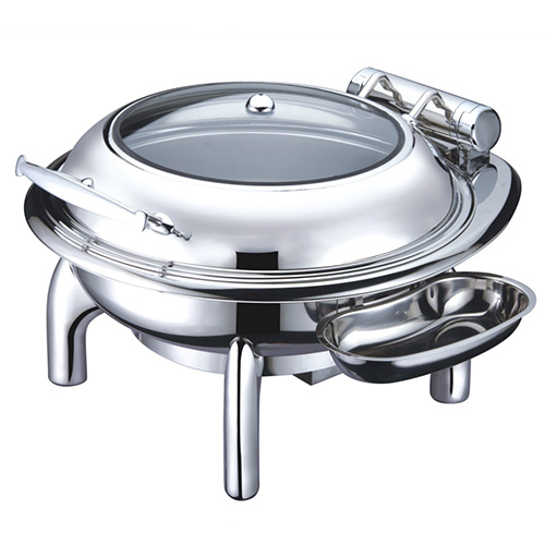 6.5 Qt. Stainless Steel Round Induction Chafer with Hinged Glass Dome Cover