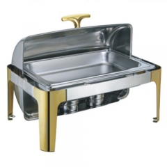 8 Qt. Rectangular Mirror Finish Gold Stainless Steel Roll Top Chafer