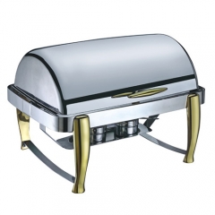 8 Qt. Rectangular Mirror Finish Gold Stainless Steel Roll Top Chafer(New)