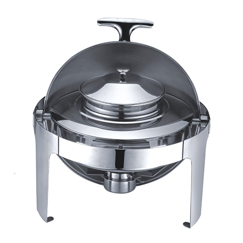 Round Mirror Finish Stainless Steel Roll Top Soup Chafer