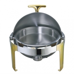 6.5 Qt. Round Mirror Finish Gold Stainless Steel Roll Top Chafer