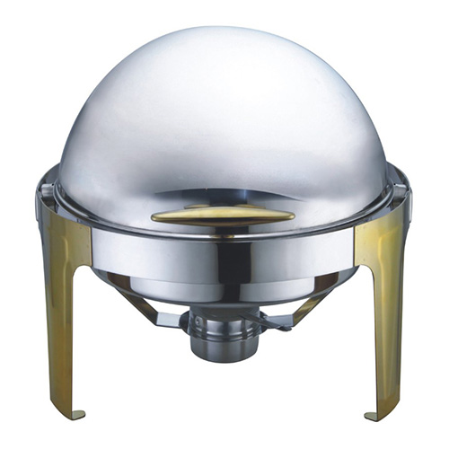 6.5 Qt. Round Mirror Finish Gold Stainless Steel Roll Top Chafer