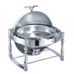 6.5 Qt. Round Mirror Finish Stainless Steel Roll Top Chafer(New)