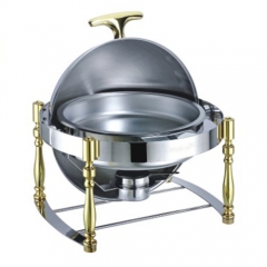 6.5 Qt. Round Mirror Finish Gold Stainless Steel Roll Top Chafer(New)
