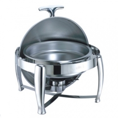 6.5 Qt. Round Mirror Finish Stainless Steel Roll Top Chafer(New)