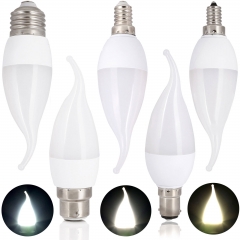 3W E12 E14 B22 E26 E27 LED Flame Candle SMD2835 Warm/Cool/Natural White Light Lamp Bulbs 220V
