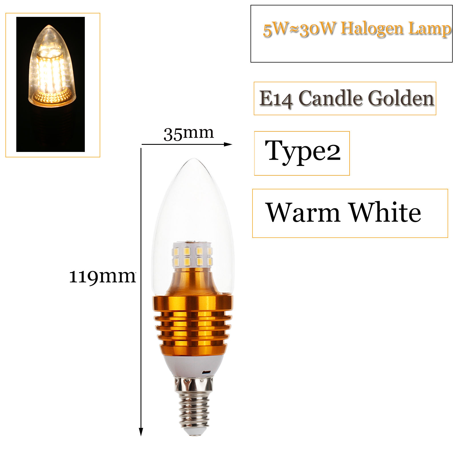 LED Bulb Chandelier Candle Light E14 E27 30W 50W 60W 70W Equivalent
