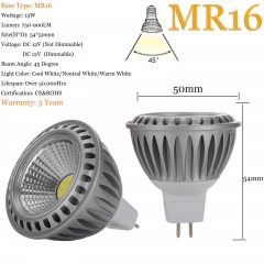 Dimmable LED Bulb Spotlight E27 E26 GU10 MR16 15W COB Lamp 110V 220V 12V Bright