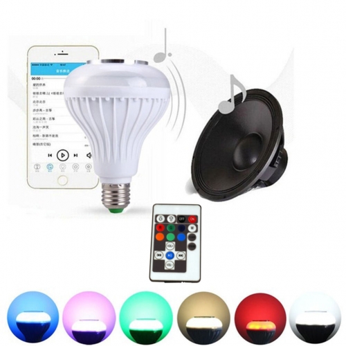 LED Wireless Bluetooth Bulb Light Speaker 12W RGB Smart Music Play Lamp + Remote