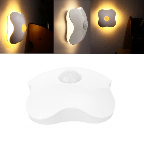 Human Body Motion Sensor LED Lamp Wall Night Light Hallway Four Leaf Clover Bulb