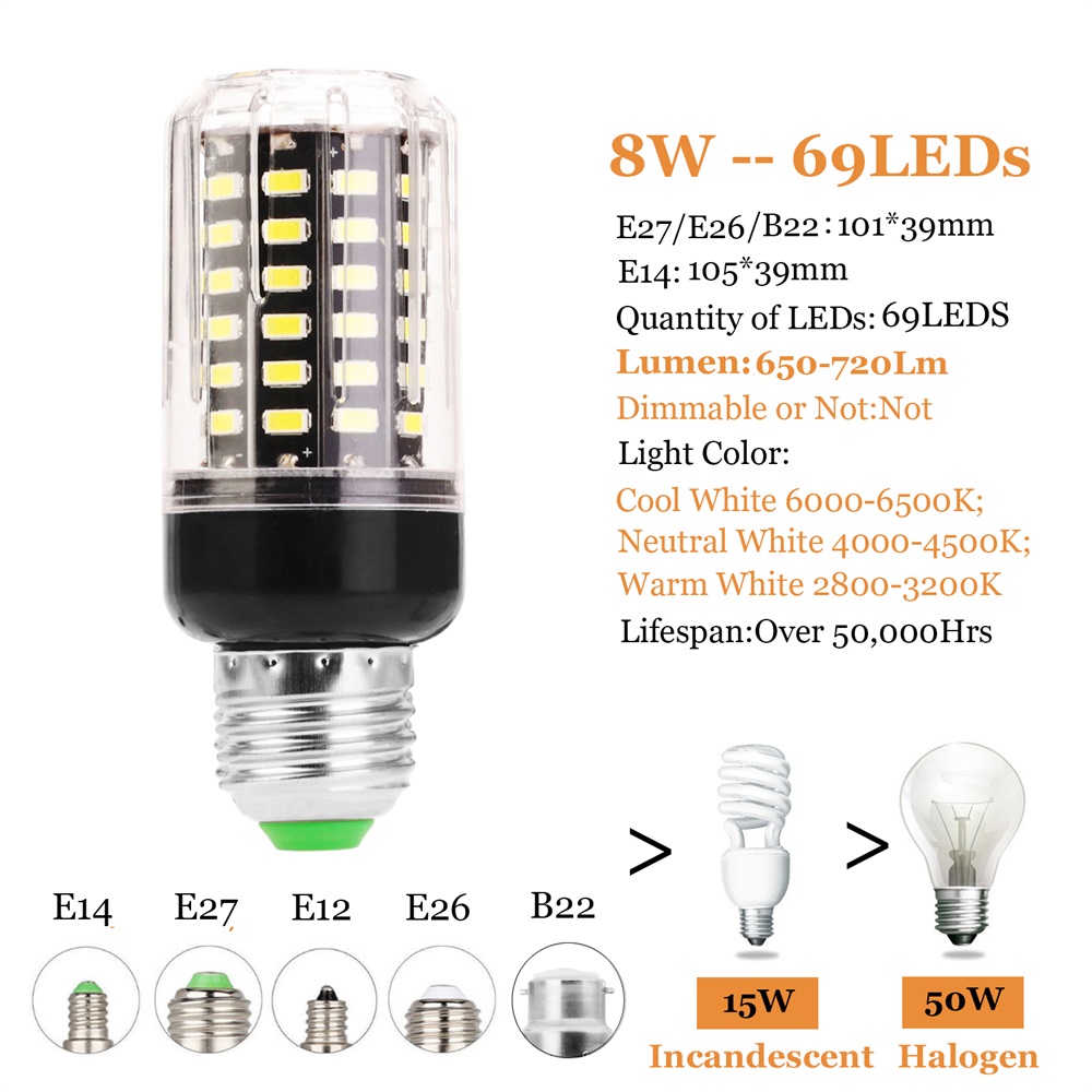 Ranpo LED Corn Bulb Candle Light 5730 SMD E27 E26 E14 E12 B22 8W 9W 12W ...