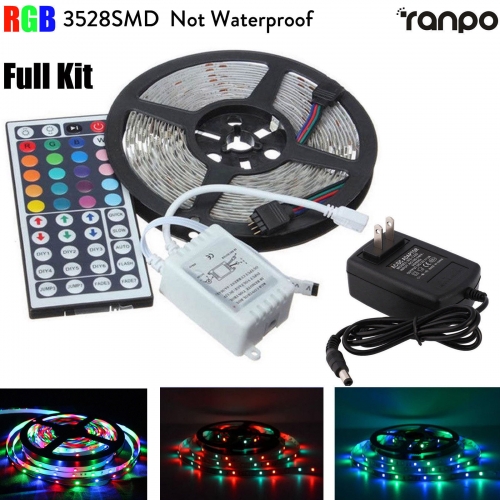 Ranpo 1M-5M 3528 RGB 300 Led SMD Flexible Light Strip Lamp Lights + Remote + Power Supply