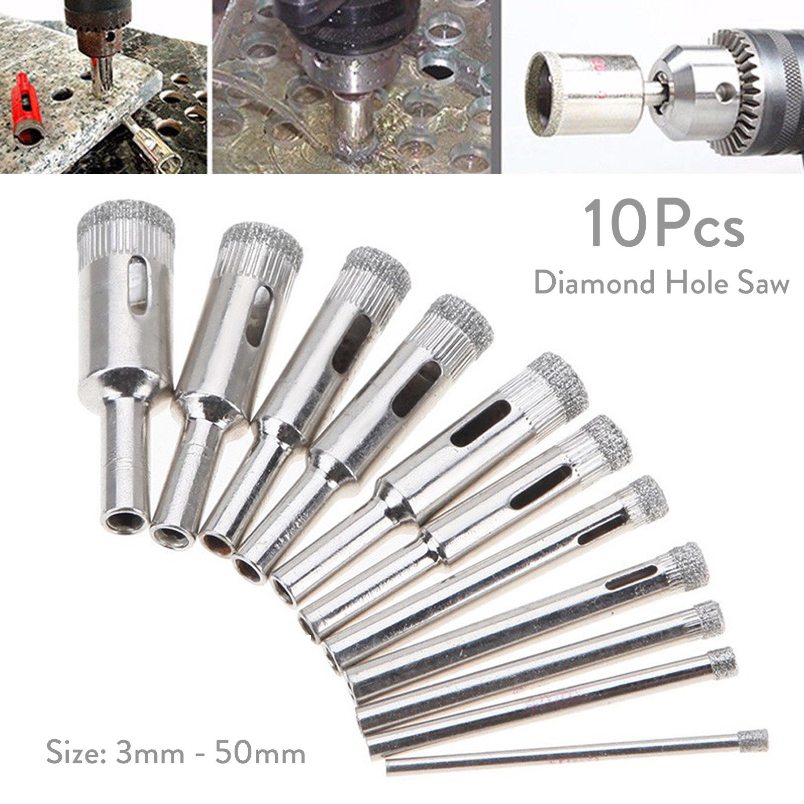 Ranpo 10Pcs Diamond Coated Core Hole Saw Drill Bit Set Tools Tile ...