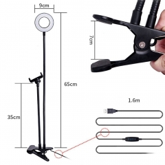 Support flexible de pince de lumière d'anneau de Selfie de photographie à double bras à intensité variable et support de téléphone portable réglable e